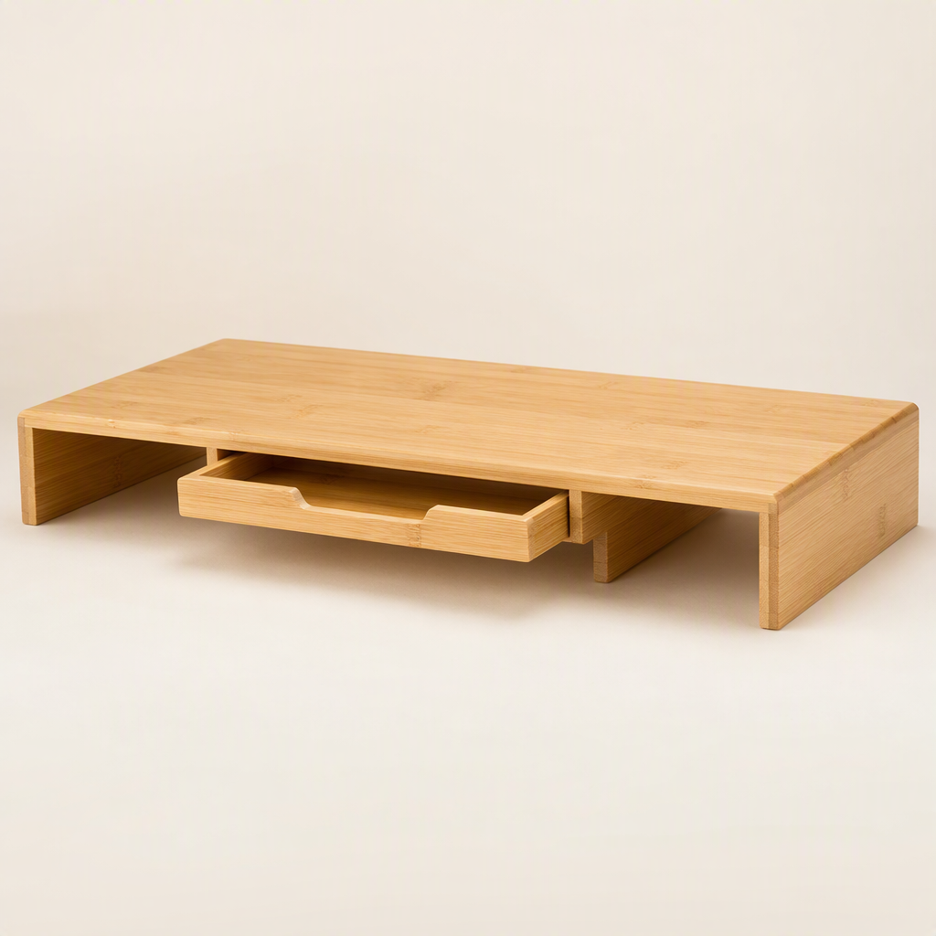 Bamboo Monitor Riser with Drawer